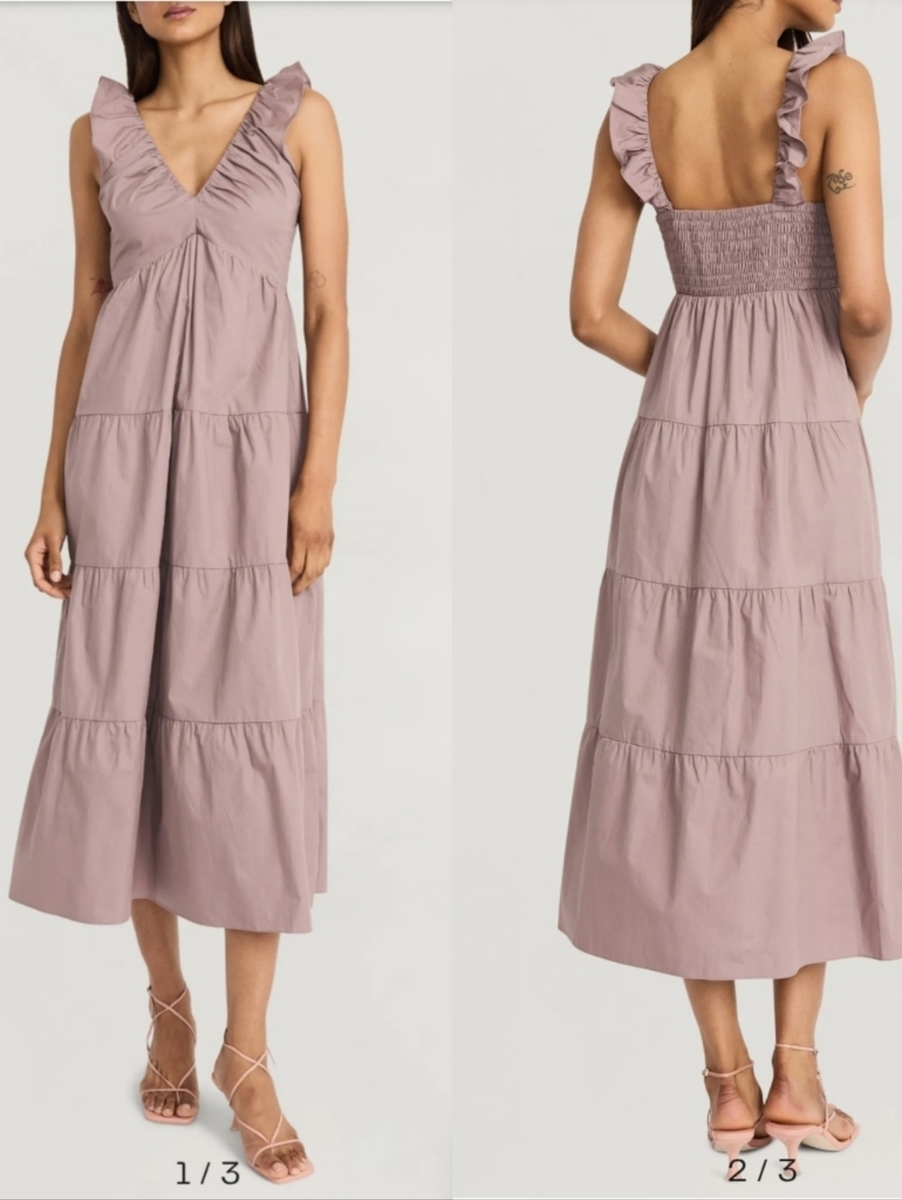 New The Good Journey Ruffle Tiered V Neck A Line Smocked Midi Dress Cotton